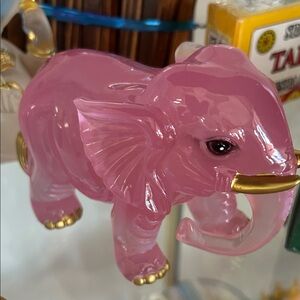 Pink Elephant Figurine with Gold Accents